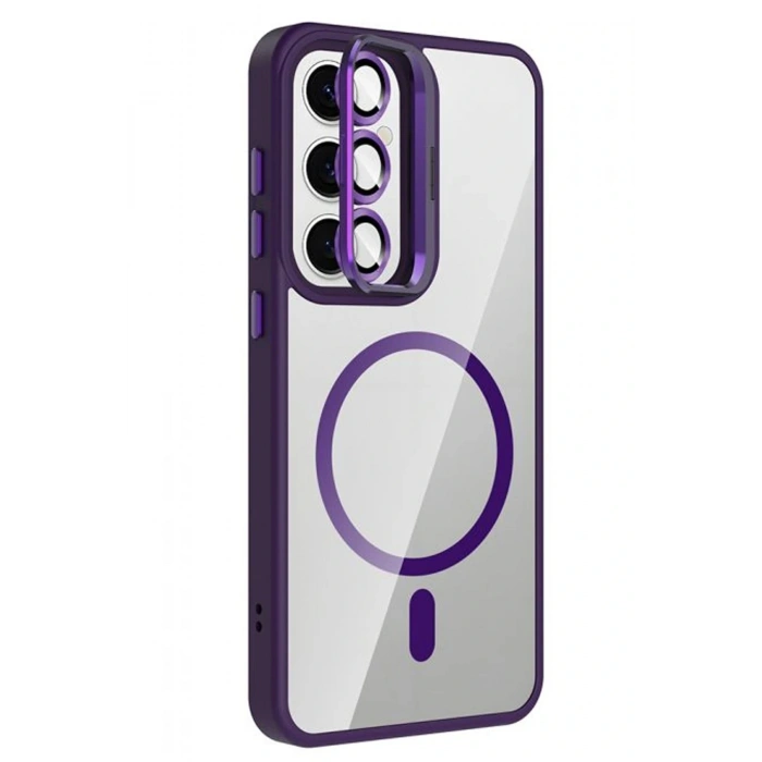 Samsung Galaxy S24 FE Remim Lensli Magsafe Standlı Kapak - Derin Mor