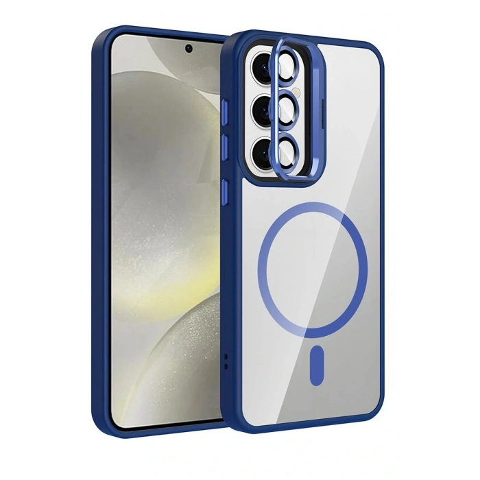 Samsung Galaxy S24 FE Remim Lensli Magsafe Standlı Kapak - Lacivert