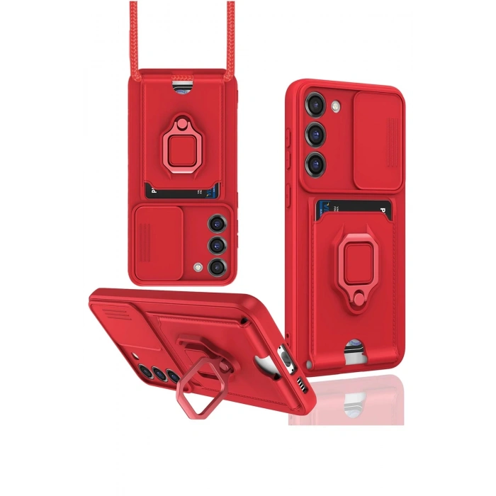 Samsung Galaxy S24 Plus Kılıf Zuma Kartvizitli Yüzüklü Silikon - Kırmızı