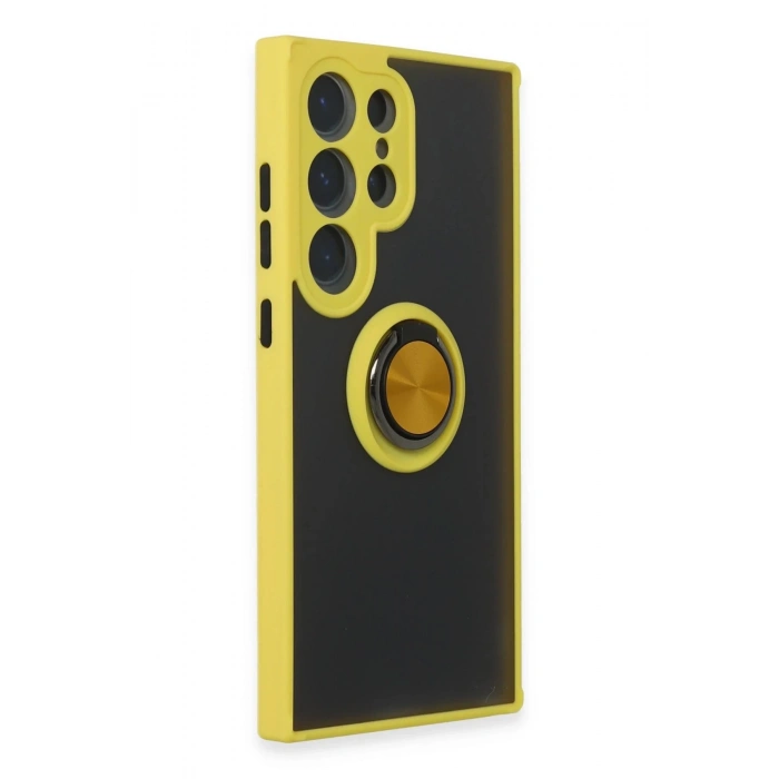 Samsung Galaxy S24 Ultra Kılıf Montreal Yüzüklü Silikon Kapak - Sarı