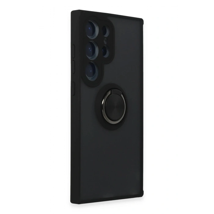 Samsung Galaxy S24 Ultra Kılıf Montreal Yüzüklü Silikon Kapak - Siyah
