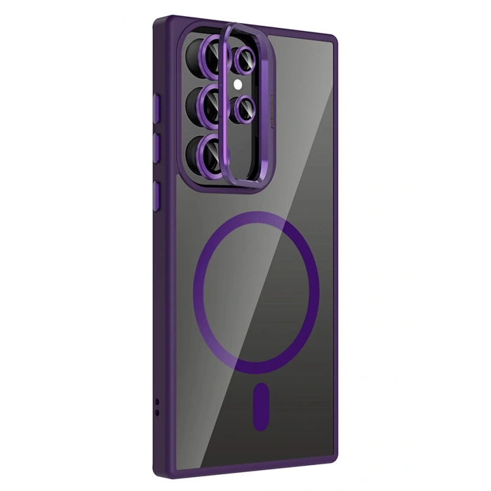 Samsung Galaxy S24 Ultra Remim Lensli Magsafe Standlı Kapak - Derin Mor