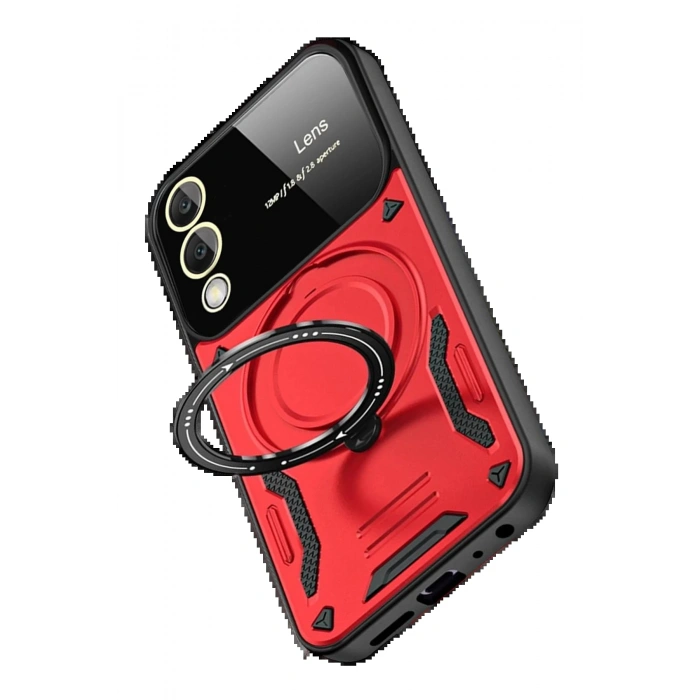 Samsung Galaxy S25 Edge Kılıf Joy Lens Standlı Kapak - Kırmızı