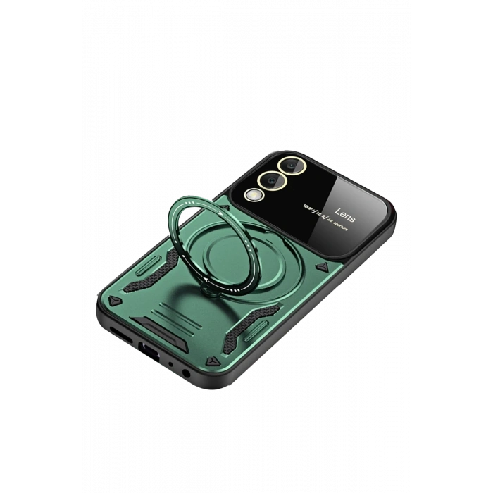 Samsung Galaxy S25 Edge Kılıf Joy Lens Standlı Kapak - Koyu Yeşil