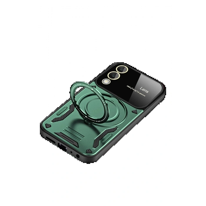 Samsung Galaxy S25 Edge Kılıf Joy Lens Standlı Kapak - Koyu Yeşil