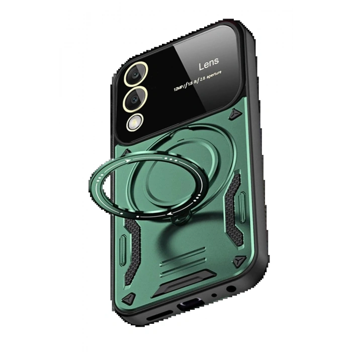 Samsung Galaxy S25 Edge Kılıf Joy Lens Standlı Kapak - Koyu Yeşil