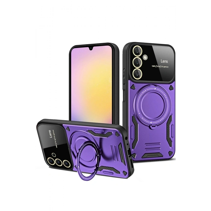 Samsung Galaxy S25 Edge Kılıf Joy Lens Standlı Kapak - Mor