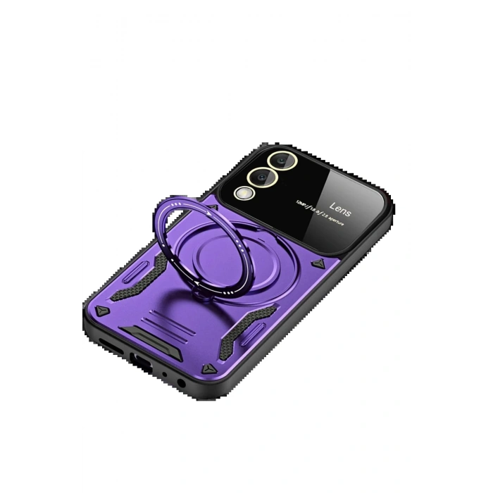 Samsung Galaxy S25 Edge Kılıf Joy Lens Standlı Kapak - Mor
