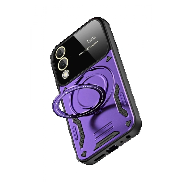 Samsung Galaxy S25 Edge Kılıf Joy Lens Standlı Kapak - Mor