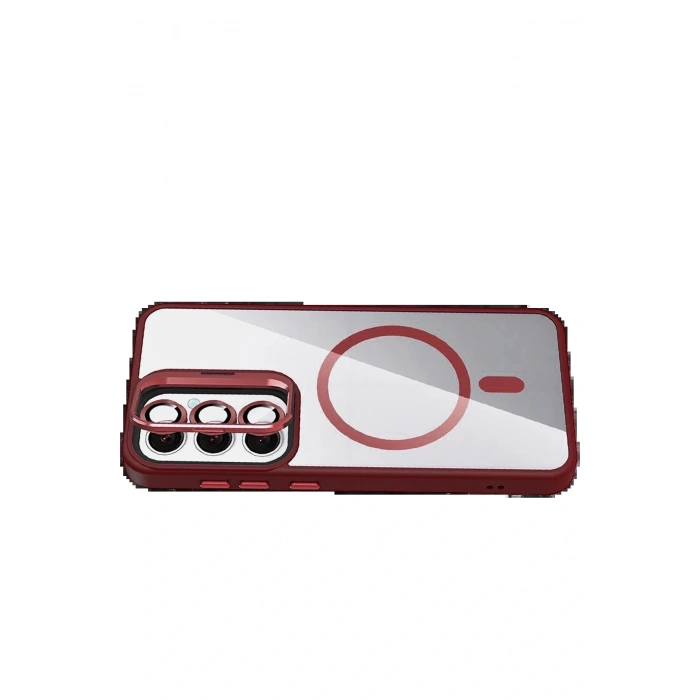 Samsung Galaxy S25 FE Remim Lensli Magsafe Standlı Kapak - Bordo