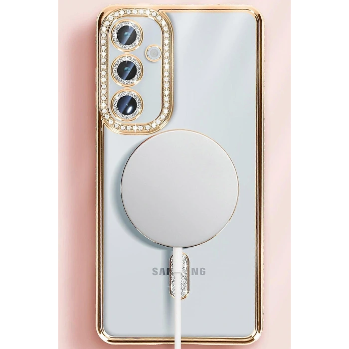 Samsung Galaxy S25 Kılıf Joke Simli Magneticsafe Kılıf - Gümüş