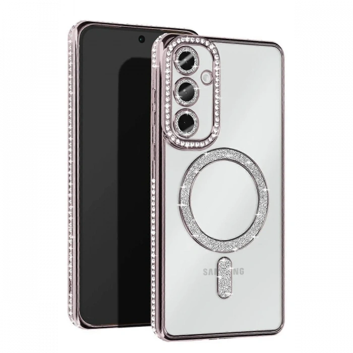 Samsung Galaxy S25 Kılıf Joke Simli Magneticsafe Kılıf - Gümüş