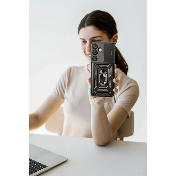 Samsung Galaxy S25 Kılıf Pars Lens Yüzüklü Silikon - Siyah