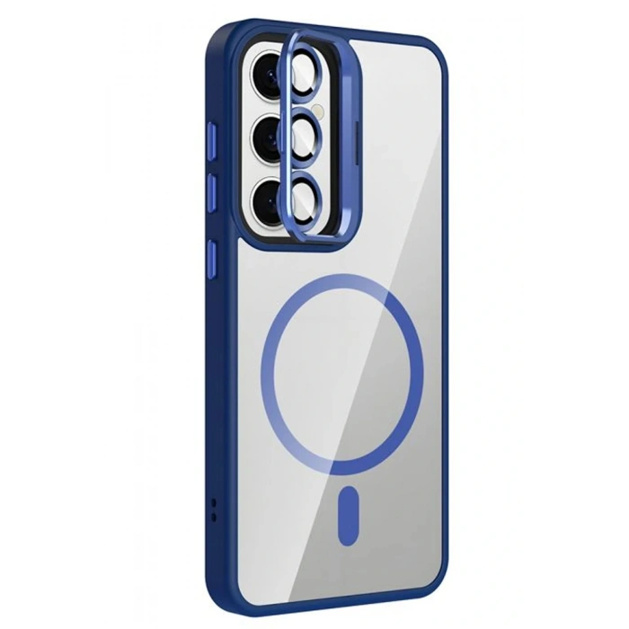 Samsung Galaxy S25 Remim Lensli Magsafe Standlı Kapak - Lacivert