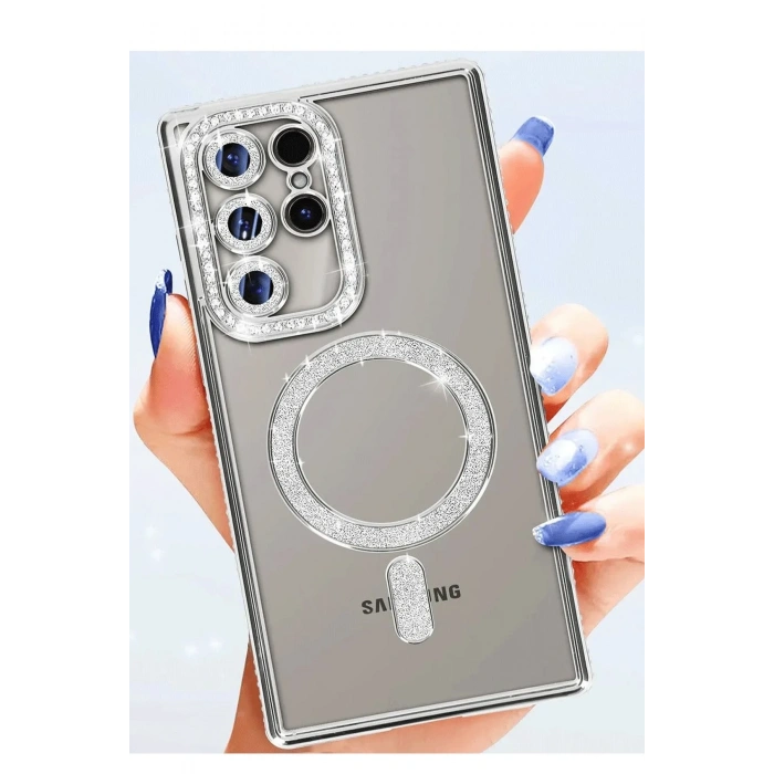 Samsung Galaxy S25 Ultra Kılıf Joke Simli Magneticsafe Kılıf - Derin Mor