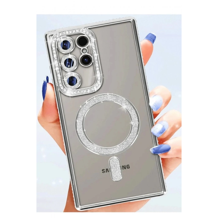 Samsung Galaxy S25 Ultra Kılıf Joke Simli Magneticsafe Kılıf - Derin Mor