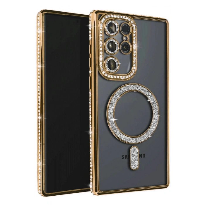 Samsung Galaxy S25 Ultra Kılıf Joke Simli Magneticsafe Kılıf - Gold