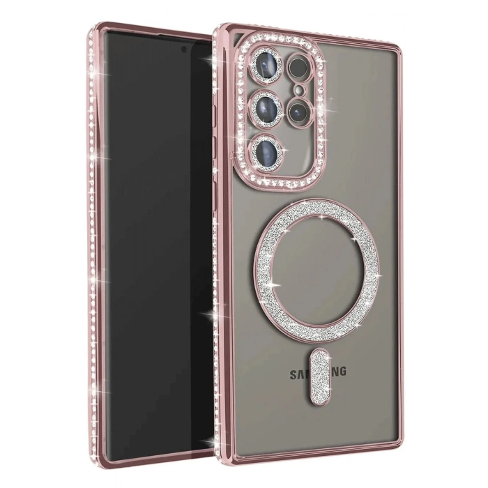 Samsung Galaxy S25 Ultra Kılıf Joke Simli Magneticsafe Kılıf - Pembe