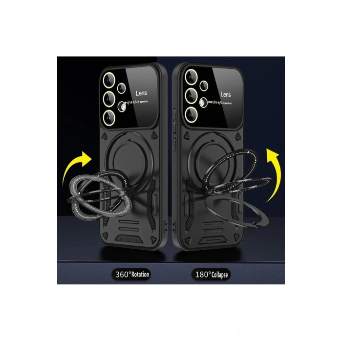 Samsung Galaxy S25 Ultra Kılıf Joy Lens Standlı Kapak - Siyah