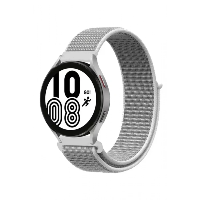 Samsung Galaxy Watch 4 Hasırlı Cırtcırtlı Kordon - Beyaz