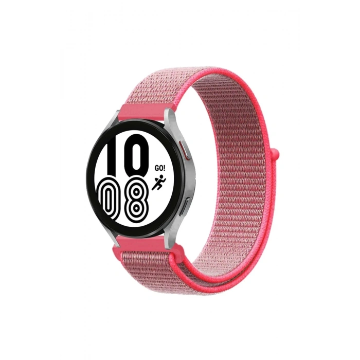 Samsung Galaxy Watch 4 Hasırlı Cırtcırtlı Kordon - Pembe