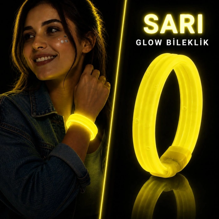 Sarı Kalın Glow Bileklik – Kırılarak Yanan Parti ve Festival Bilekliği (4887)