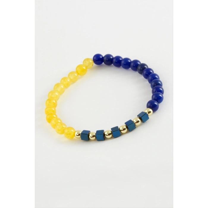 Sarı Lacivert Doğaltaş Bileklik 6 mm