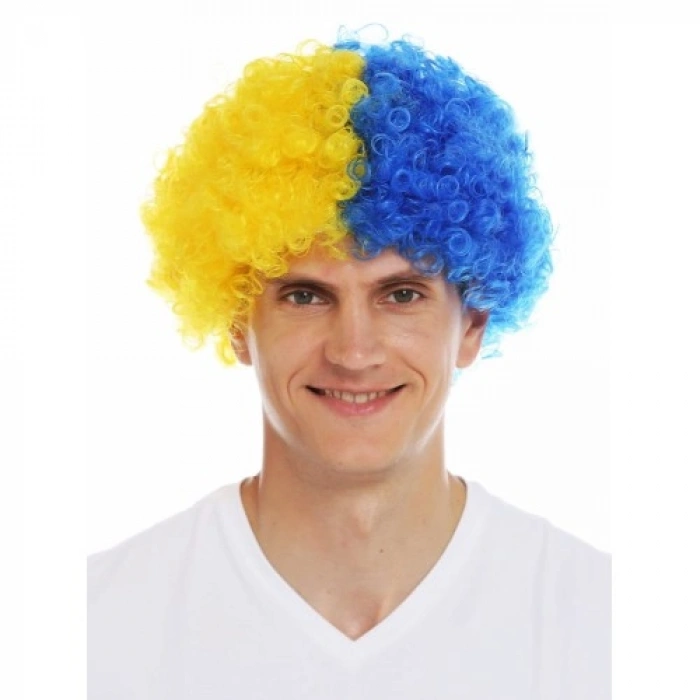 Sarı Lacivert Kıvırcık Afro Bonus Peruk Taraftar Bonus Saç