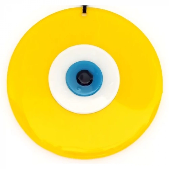 Sarı Renk Nazar Boncuklu 20 Santimetre El Yapımı Cam Duvar Süsü