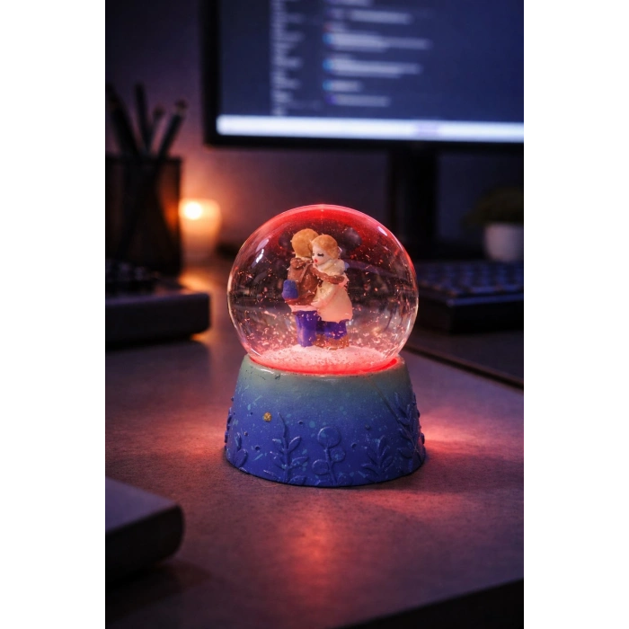 Sarılan Sevgililer Temalı Led Işıklı Kar Küresi 9 cm – Romantik & Anlamlı Sevgili Hediyesi