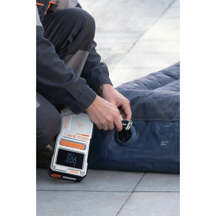 Şarjlı 10.000 Mah Akım Korumalı Taşınabilir Çanta Araç Akü Şarj Takviyeli Işıklı Hava Kompresörü Powerbankli