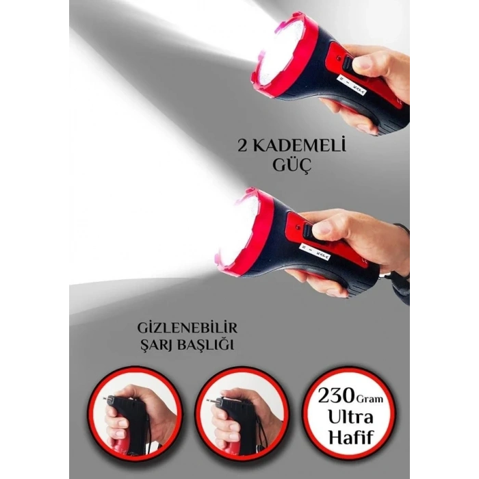 Şarjlı 10w Projektör Led El Feneri 2 Mod Aydınlatmalı Uzun Menzil Işıldak Kambur Fener (4887)