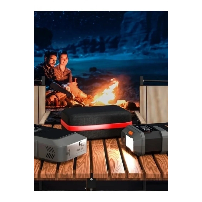 Şarjlı 12.000 Mah Taşınabilir Çanta Araç Akü Şarj Takviyeli Işıklı Hava Kompresörü Powerbankli