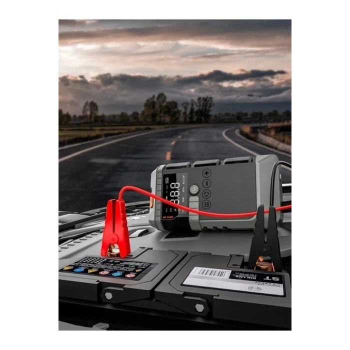 Şarjlı 12.000 Mah Taşınabilir Çanta Araç Akü Şarj Takviyeli Işıklı Hava Kompresörü Powerbankli