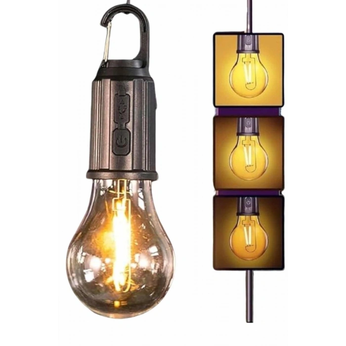 Şarjlı Dekoratif Kamp Lambası Askılı Ampul Led Işık Type-c Girişli
