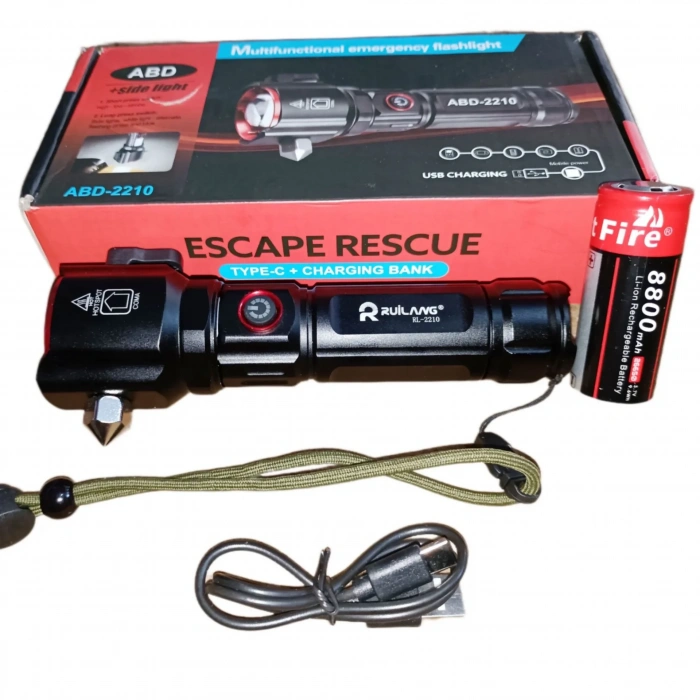 Şarjlı El Feneri  Yüksek Güçlü LED Işık USB ile Şarj ESCAPE RESCUE (4887)