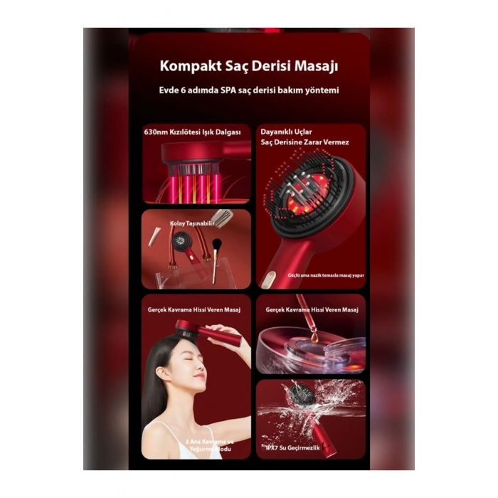 Şarjlı Ve Titreşimli Saç Masaj Tarağı Bakım Yağı Hazneli Fırça