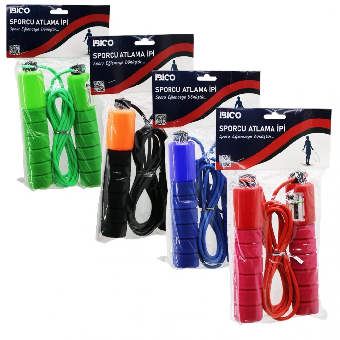 SAYAÇLI RENKLİ SİLİKON İP ATLAMA İPİ SÜNGERLİ RENKLİ PLASTİK TUTACAK (4887)