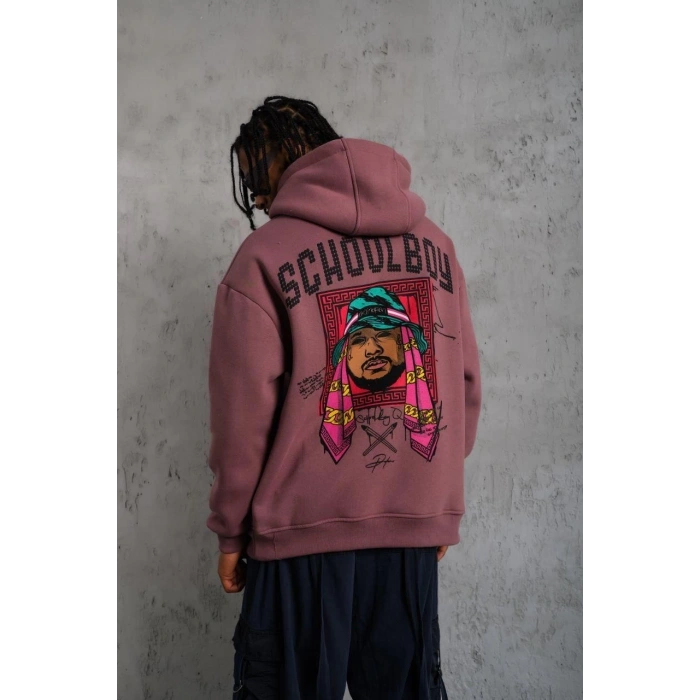 SCHOOL BOY Baskılı Kapüşonlu Sweat - Gül Kurusu