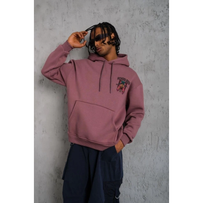 SCHOOL BOY Baskılı Kapüşonlu Sweat - Gül Kurusu