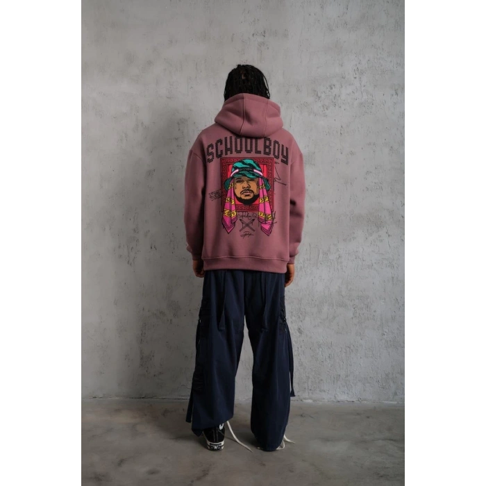 SCHOOL BOY Baskılı Kapüşonlu Sweat - Gül Kurusu