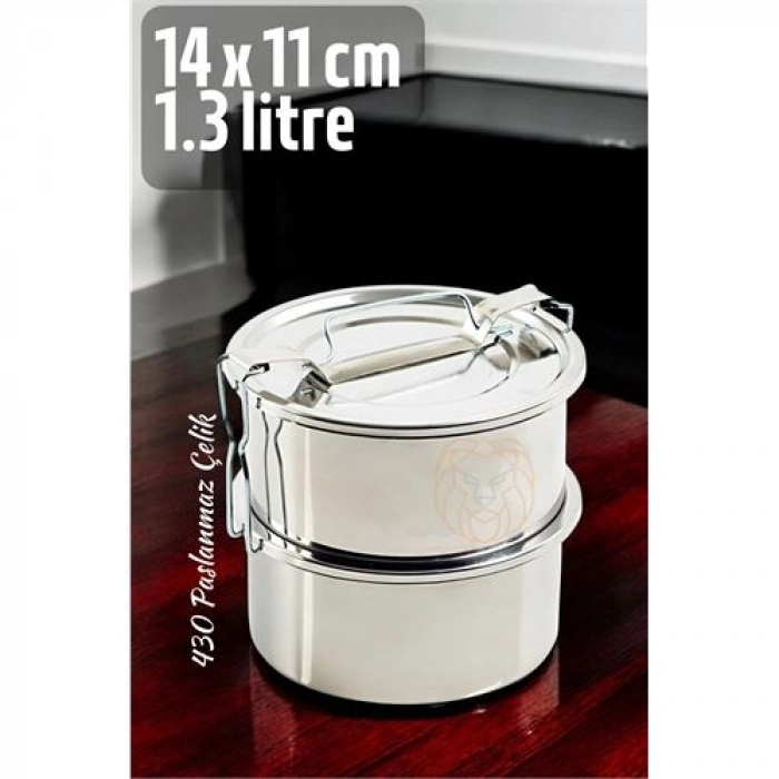 Sefer Tası Yemek Kabı Paslanmaz Çelik 2 Katlı 14 Cm 1.3 Litre