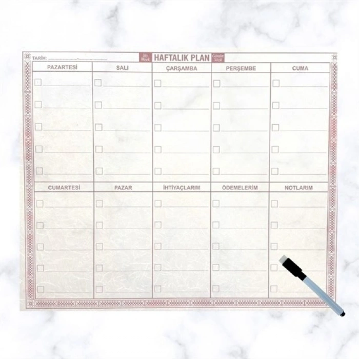 Şeffaf Kendiliğinden Yapışkanlı Kalemli Haftalık Planlayıcı 40cm-50cm (4887)