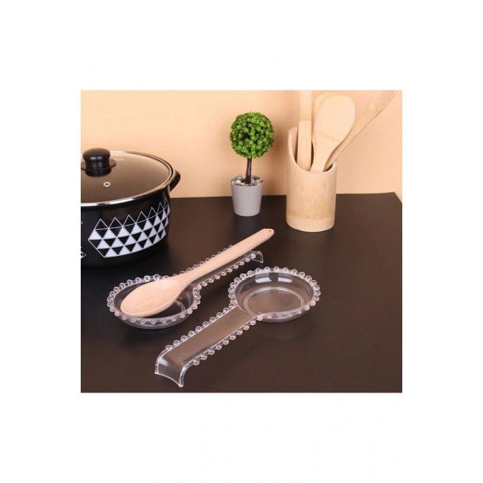 Şeffaf Plastik Boncuklu Kelepçe Kaşık Çırpıcı Altlığı 28 Cm