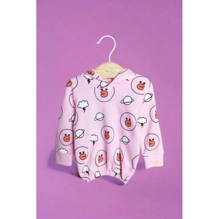 ŞEKER PEMBE KAPİŞONLU UZUN KOLLU LASTİKLİ BEL PAÇA KIZ ÇOCUK & BEBEK ALT ÜST TAKIM