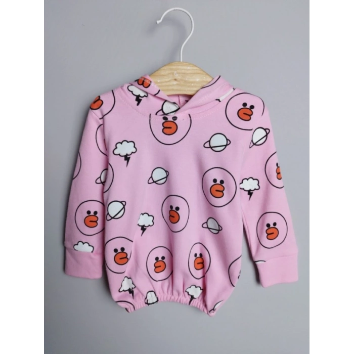 ŞEKER PEMBE KAPİŞONLU UZUN KOLLU LASTİKLİ BEL PAÇA KIZ ÇOCUK & BEBEK ALT ÜST TAKIM