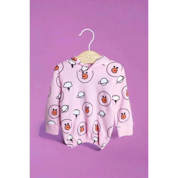 ŞEKER PEMBE KAPİŞONLU UZUN KOLLU LASTİKLİ BEL PAÇA KIZ ÇOCUK & BEBEK ALT ÜST TAKIM