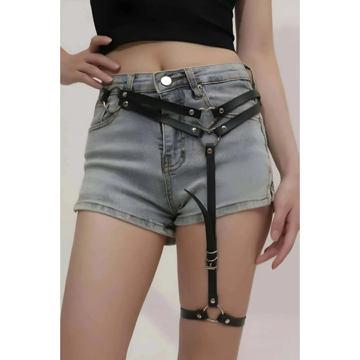 Seksi Deri Tek Bacaklı Jartiyer Harness - Brf930