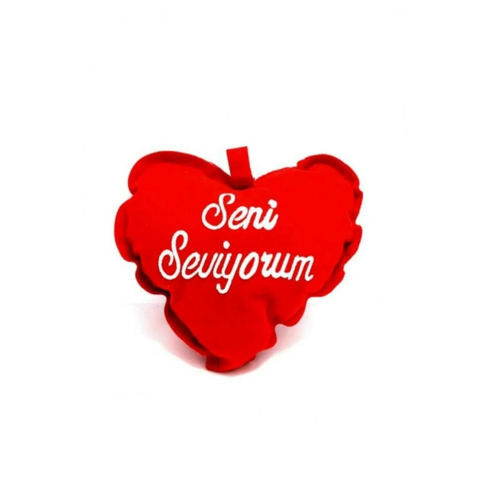 Seni Seviyorum Yazılı Kadife Kalp Yastık