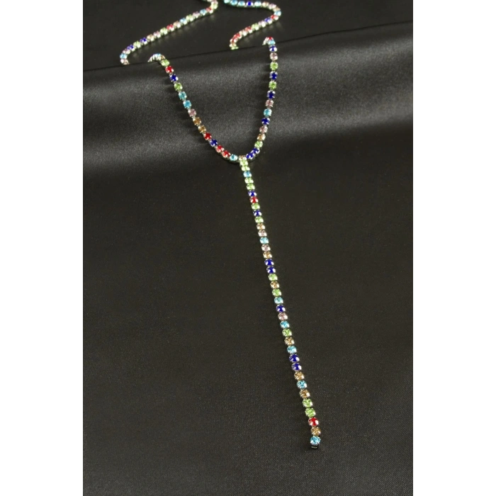 Şerit Taşlı Çelik Y Kolye 4 mm